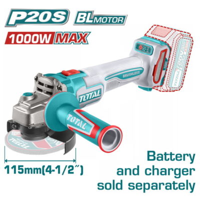 TOTAL ΕΠΑΓΓ. ΓΩΝΙΑΚΟΣ ΤΡΟΧΟΣ ΜΠΑΤ. Li-ion 20V / 115mm ΧΩΡΙΣ ΜΠΑΤΑΡΙΑ & ΦΟΡΤΙΣΤΗ (TAGLI27153)