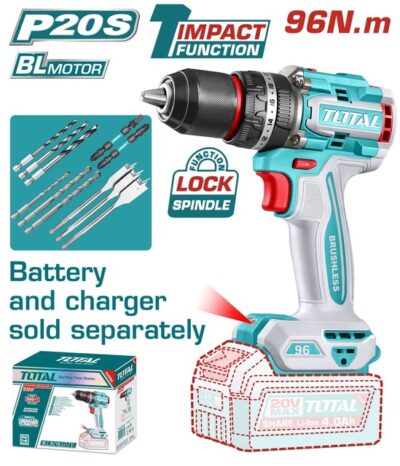 TOTAL ΕΠΑΓΓ. ΔΡΑΠ/ΒΙΔΟ ΚΡΟΥΣΤΙΚΟ ΜΠΑΤ. Li-ion 20V/96Nm BL Motor ΧΩΡΙΣ ΜΠΑΤ & ΦΟΡΤΙΣΤΗ (TIDLI209681)