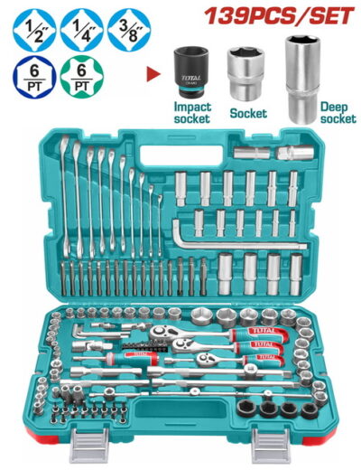 TOTAL ΕΠΑΓΓ. ΚΑΣΕΤΙΝΑ ΚΑΡΥΔΑΚΙΑ 1/4"-3/8"-1/2" & ΕΡΓΑΛΕΙΑ ΧΕΙΡΟΣ 139ΤΕΜ (THKTHP21396)