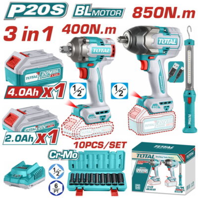 TOTAL ΕΠΑΓΓ. ΣΕΤ ΜΠΟΥΛΟΝΟΚΛΕΙΔΑ + ΛΑΜΠΑ ΣΥΝΕΡΓΕΙΟΥ ΜΠΑΤ Li-ion 20V (TOSLI241195E)