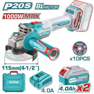 TOTAL ΕΠΑΓΓ. ΣΕΤ ΓΩΝΙΑΚΟΣ ΤΡΟΧΟΣ 125mm ΜΠΑΤ. Li-ion 20V / 4Ah / 2 ΜΠΑΤ (TAGLI271532E)