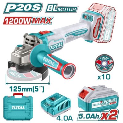 TOTAL ΕΠΑΓΓ. ΣΕΤ ΓΩΝΙΑΚΟΣ ΤΡΟΧΟΣ 125mm ΜΠΑΤ. Li-ion 20V / 5Ah / 2 ΜΠΑΤ (TAGLI2212532E)