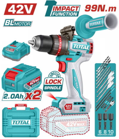 TOTAL ΕΠΑΓΓ. ΔΡΑΠ/ΒΙΔΟ ΚΡΟΥΣΤΙΚΟ ΜΠΑΤ. Li-ion 42V / 2Ah / 99Nm / 2 ΜΠΑΤ BL Motor (TIDLI429982E)