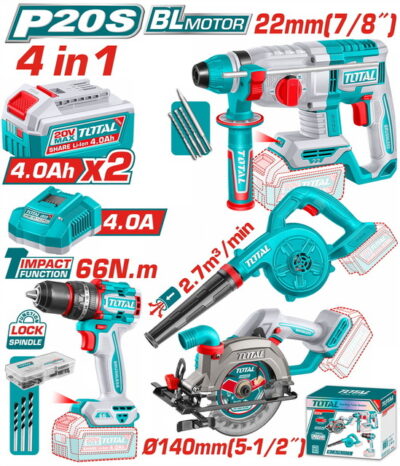 TOTAL ΕΠΑΓΓ. ΣΕΤ 4τεμ ΕΡΓΑΛΕΙΩΝ ΜΠΑΤ. Li-ion 20V / 4Ah / 2 ΜΠΑΤΑΡΙΕΣ (TOSLI250695E)