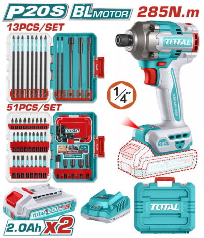 TOTAL ΕΠΑΓΓ. ΣΕΤ ΠΑΛΜΙΚΟ ΚΑΤΣΑΒΙΔΙ ΜΠΑΤ. Li-ion 20V / 2Ah / 285Nm / 2 ΜΠΑΤΑΡΙΕΣ (TOSLI250784E)