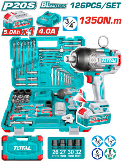 TOTAL ΕΠΑΓΓ. ΣΕΤ ΜΠΟΥΛΟΝΟΚΛΕΙΔΟ ΜΠΑΤ. Li-ion 20V / 1350Nm / 5Ah / 1 ΜΠΑΤ 126ΤΕΜ (THKTHP31262)