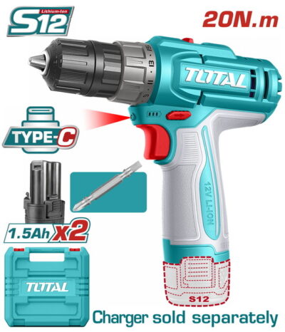 TOTAL ΔΡΑΠ/ΒΙΔΟ ΜΠΑΤ. Li-ion 12V / 1.5Ah / 20Nm / 2 ΜΠΑΤ Type-C (TDLI12206E)
