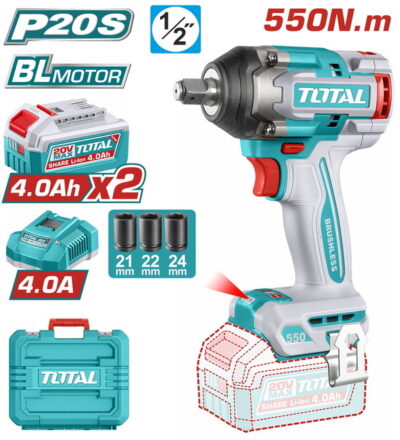 TOTAL ΕΠΑΓΓ. ΜΠΟΥΛΟΝΟΚΛΕΙΔΟ ΜΠΑΤ. Li-ion 20V / 4Ah / 550Nm / 2 ΜΠΑΤΑΡΙΕΣ BL Motor (TIWLI2055E)
