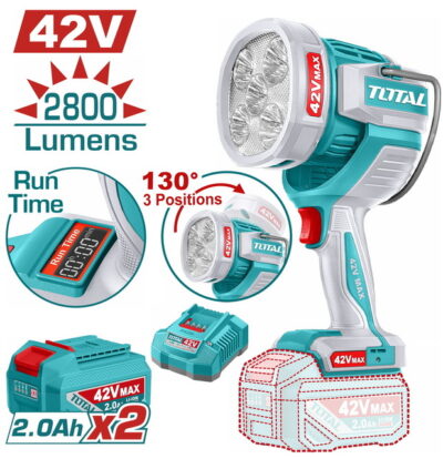 TOTAL ΕΠΑΓΓ. ΠΡΟΒΟΛΕΑΣ LED ΜΠΑΤ. Li-ion 42V / 50W / 2Ah / 2 ΜΠΑΤ (TWLI42896E)